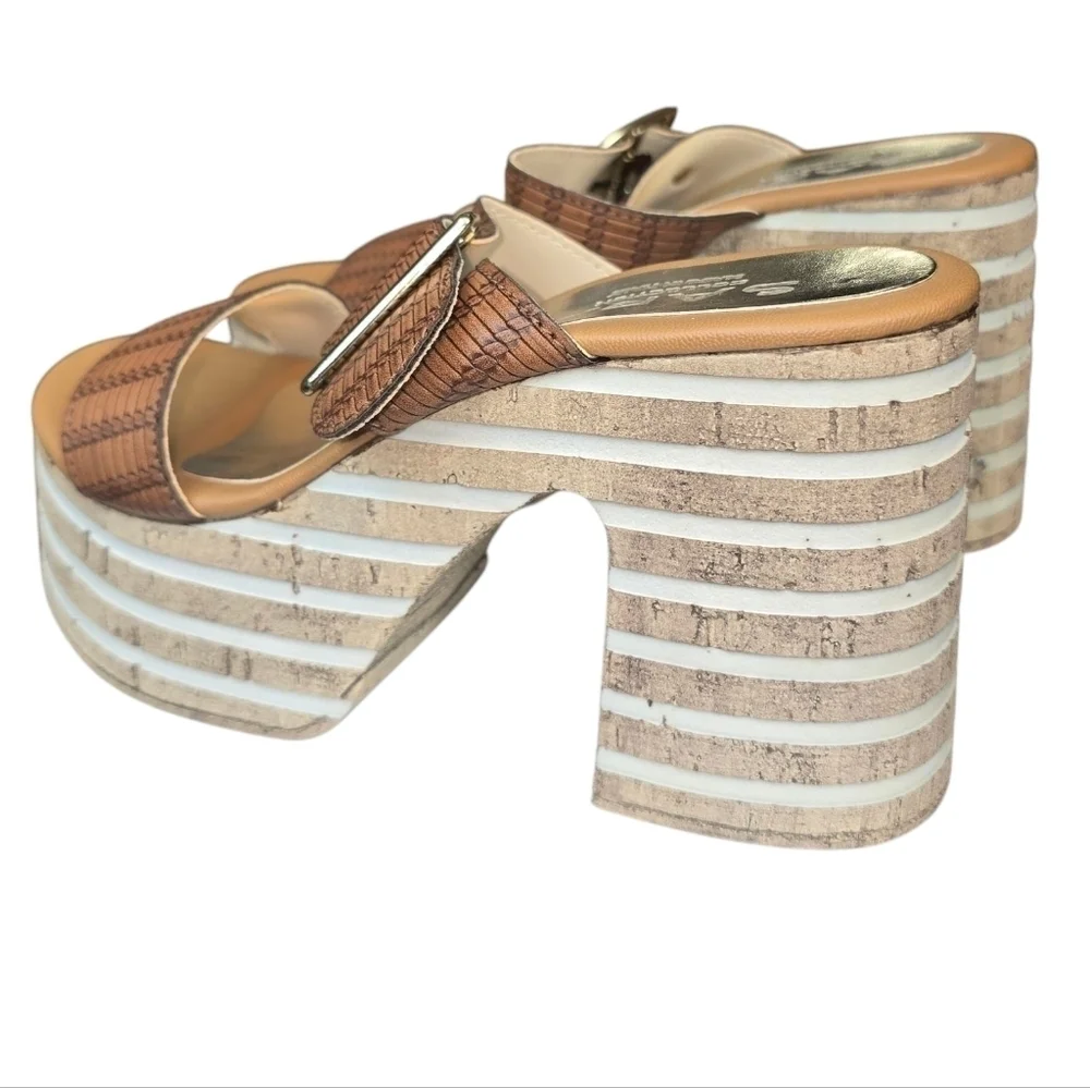 Sara Collection Made In Italy Boho Chunky Platform Slip On Sandals NWOT Size 6.5